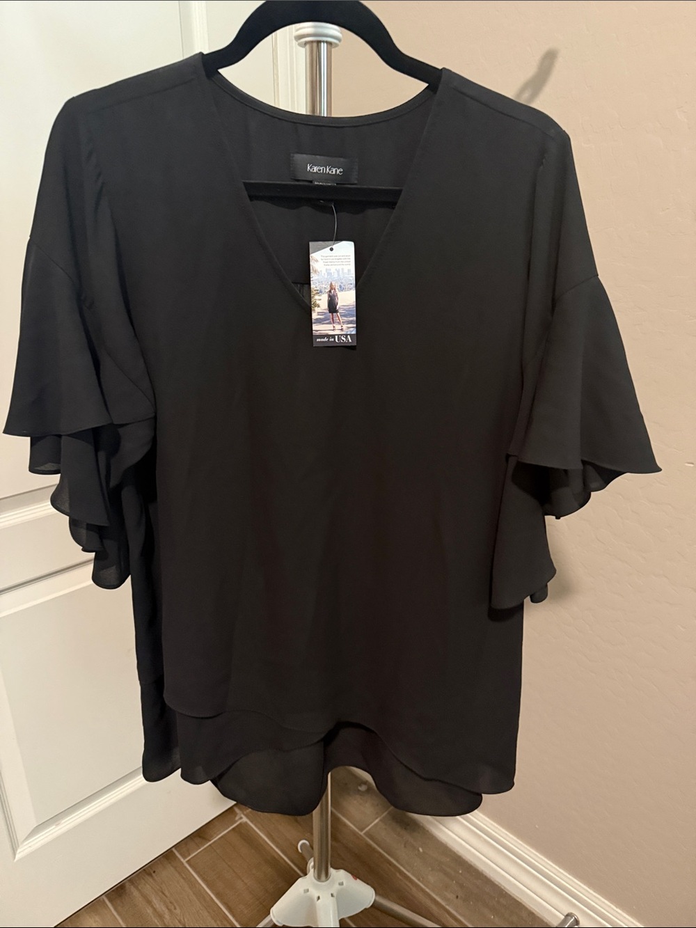 Karen Kane Black Ruffle Sleeve Blouse